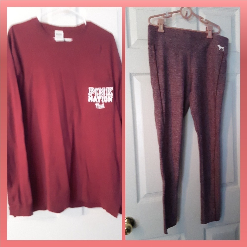 VS Pink Campus Tee & Leggings Set lg/med EUC - Picture 1 of 2